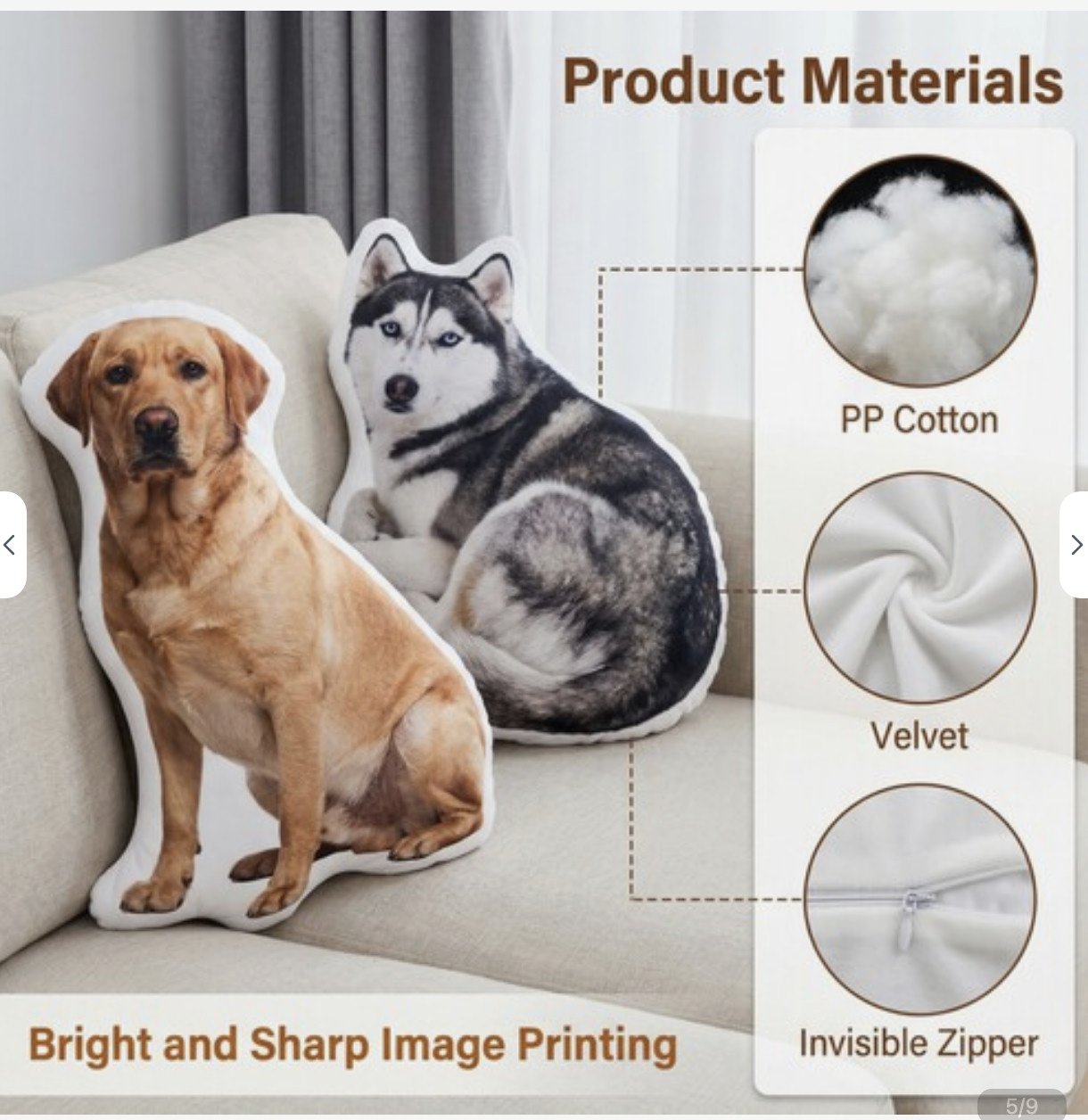 Shaped pet pillow materials — PP cotton, velvet, invisible zipper