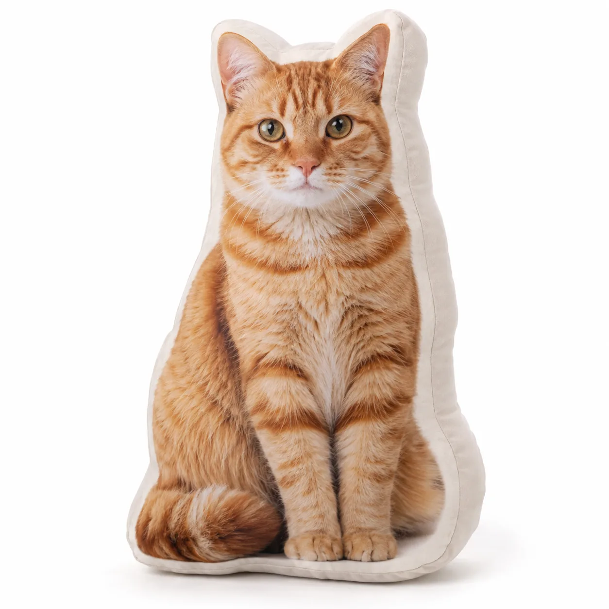 Custom shaped pet pillow with thick 8cm side — orange tabby cat design