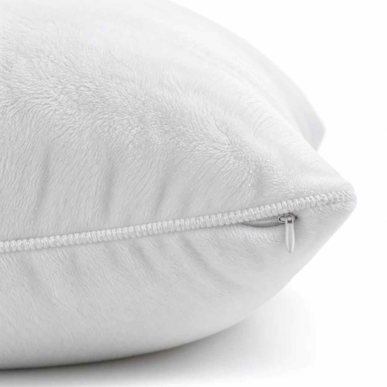 Soft plush material close-up with hidden zipper stitching