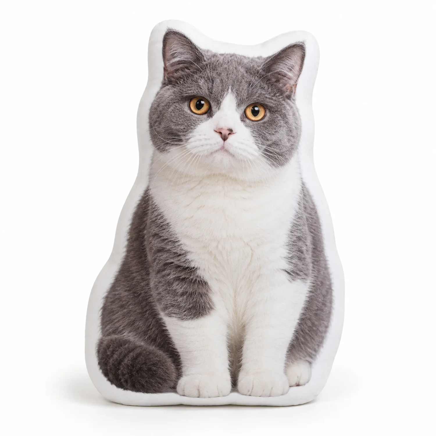 Gray and white cat shaped pillow