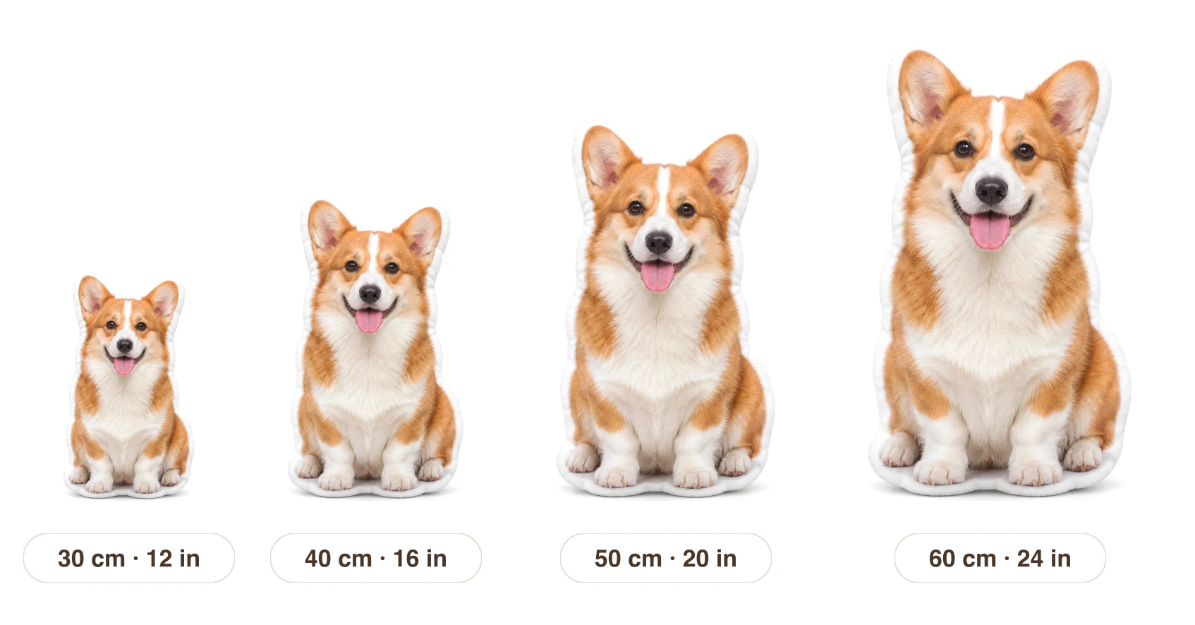 Custom Pet Shaped Pillow size guide